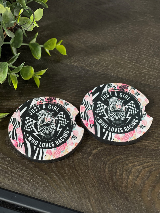 Just A Girl Who Loves Racing Neoprene Car Coaster Set