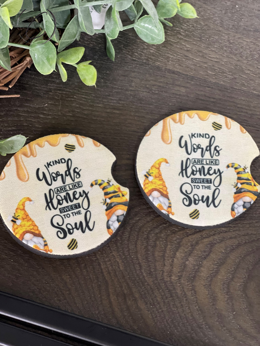 Kind Words Are Like Honey Neoprene Car Coaster Set