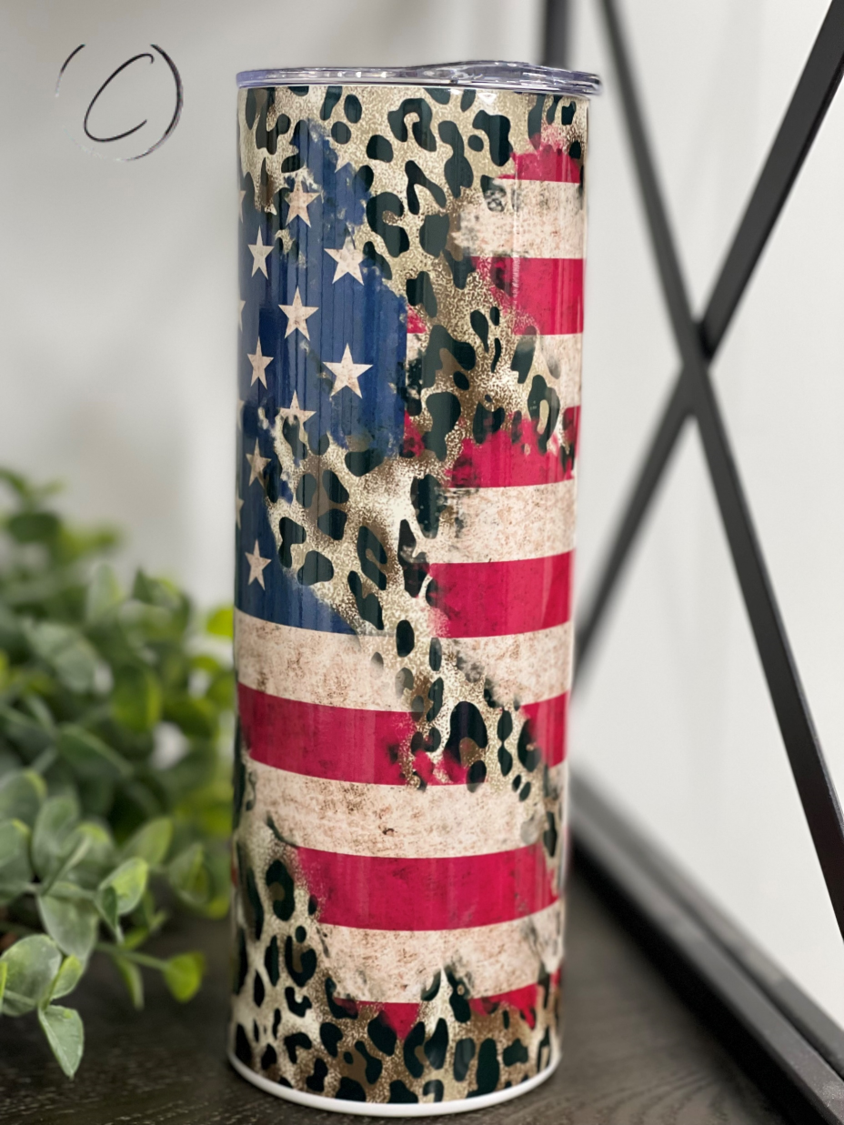 Leopard American Flag 20oz Skinny Tumbler