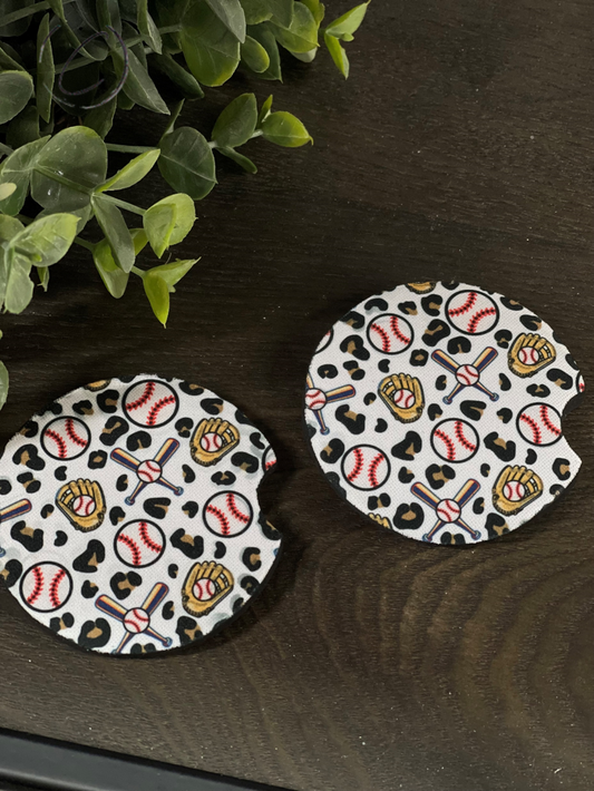 Leopard Baseball Car Coaster Set