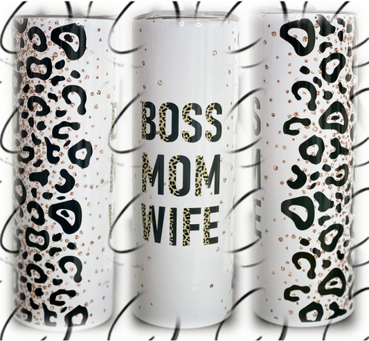 Leopard Boss Mom Wife 20oz Skinny Tumbler