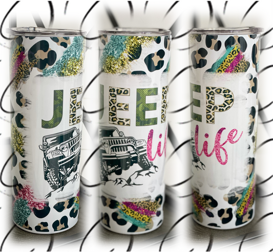 Leopard Jeep Life 20oz Skinny Tumbler