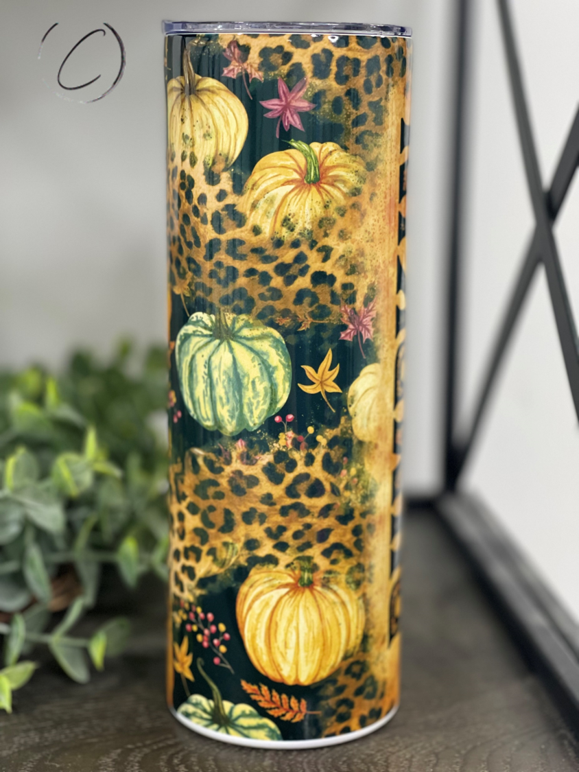 Leopard Pumpkin Junkie 20oz Skinny Tumbler