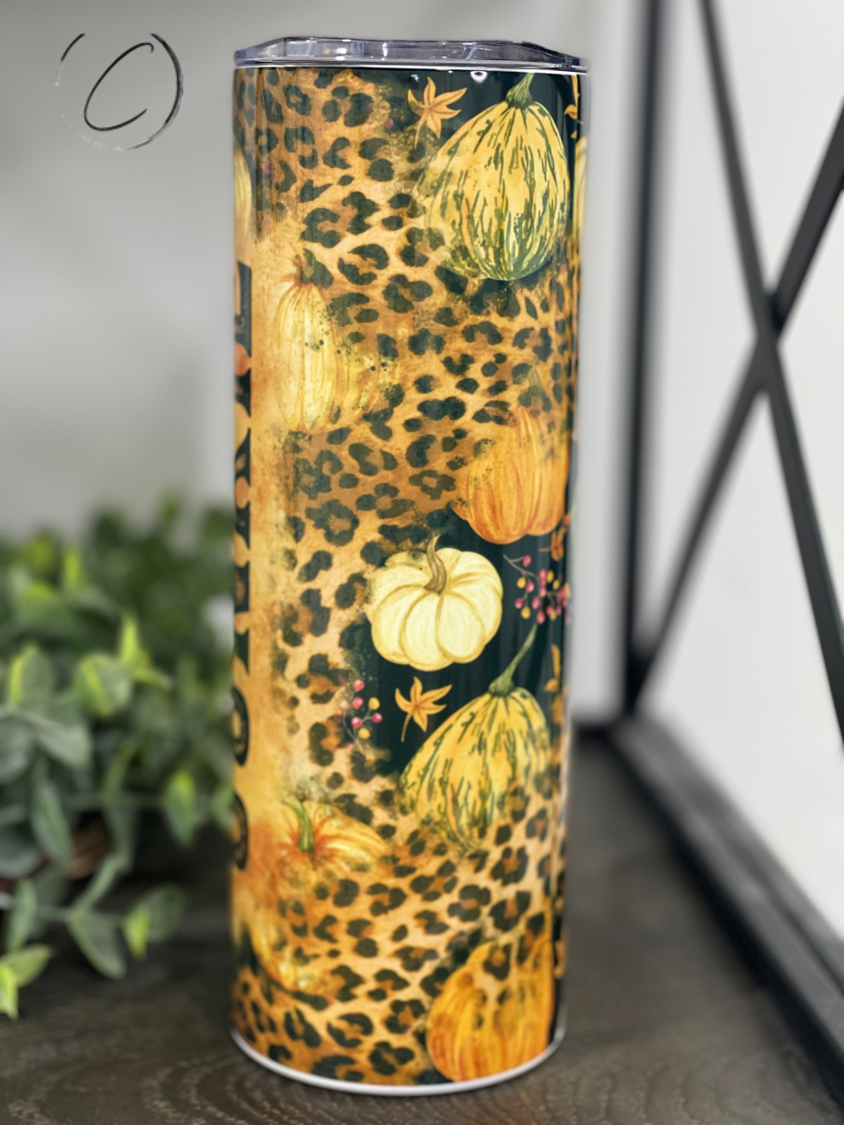 Leopard Pumpkin Junkie 20oz Skinny Tumbler