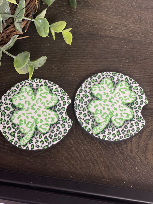 Leopard Shamrock Car Coaster Set