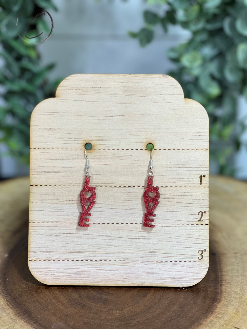 Love Red Glitter Dangle Earrings