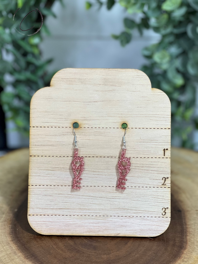 Love Rose Gold Glitter Dangle Earrings