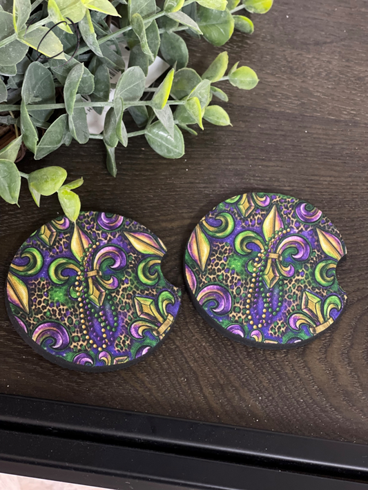 Mardi Gras Fleur-de-lis Car Coaster Set