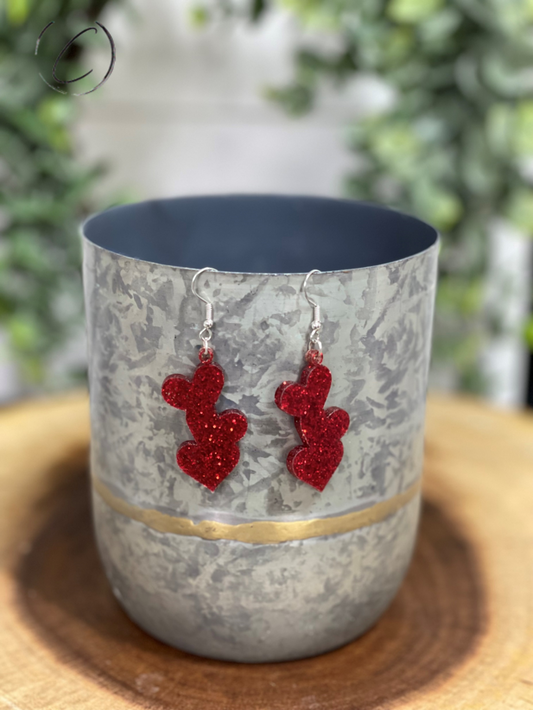 Mended Hearts Red Glitter Dangle Earrings