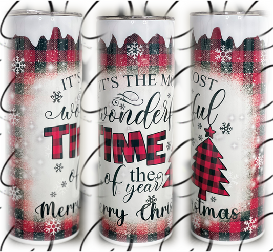 Most Wonderful Time Buffalo Plaid 20oz Skinny Tumbler