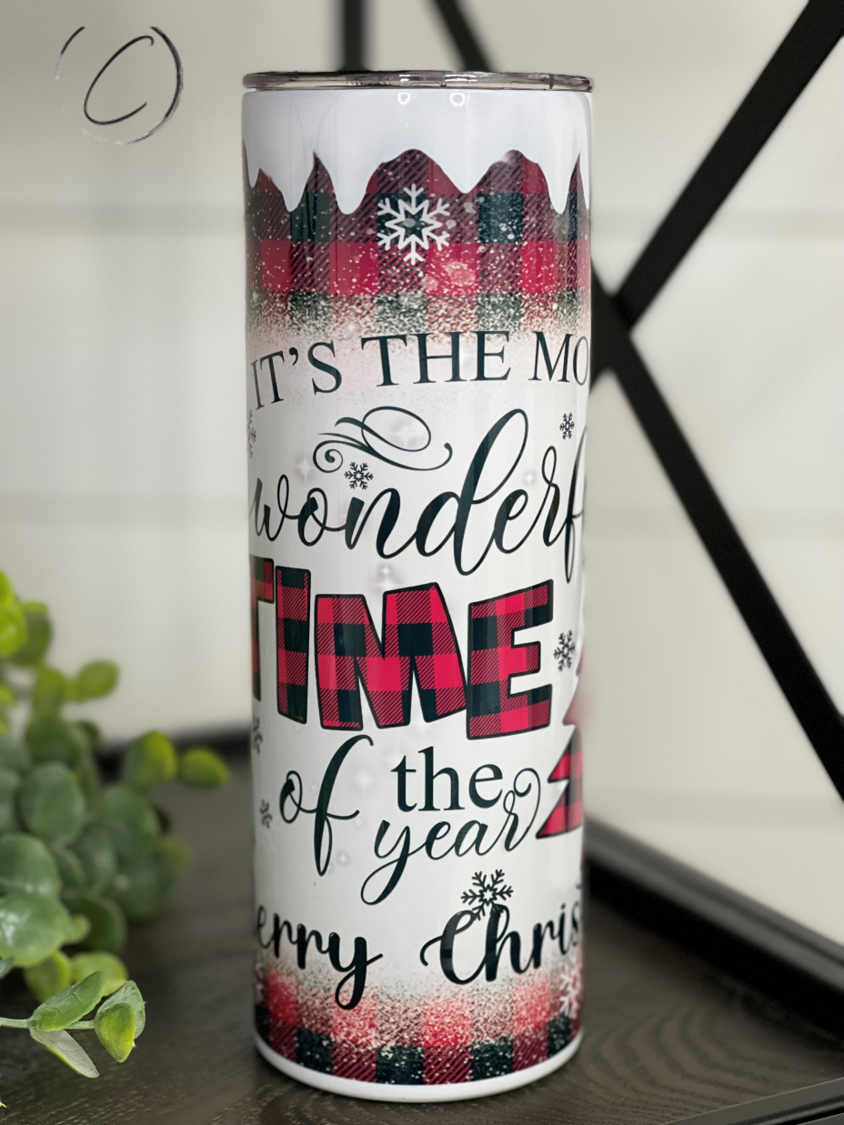 Most Wonderful Time Buffalo Plaid 20oz Skinny Tumbler