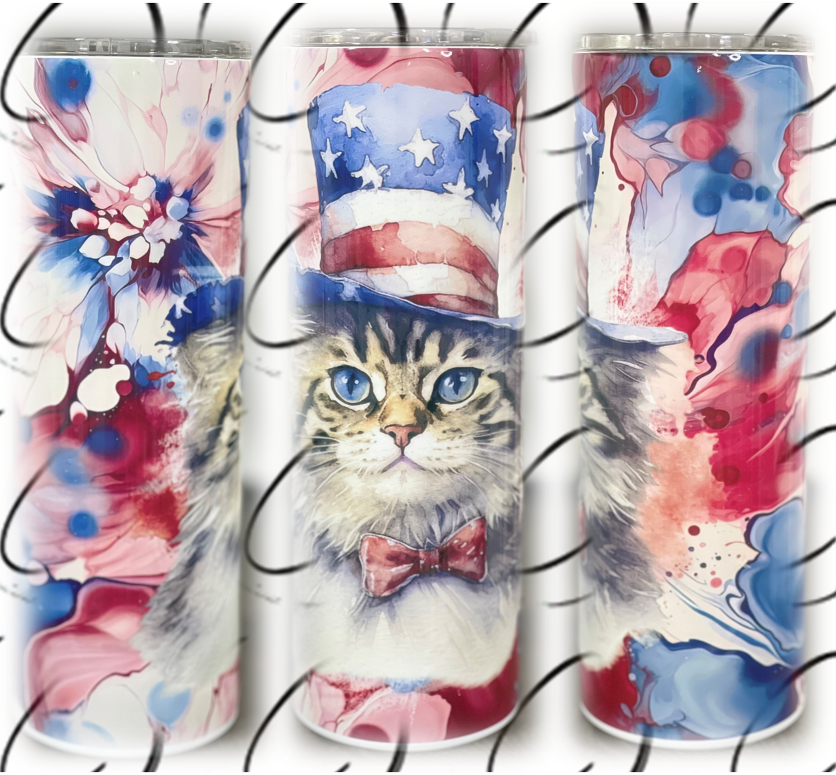 Patriotic Alcohol Ink Cat 20oz Skinny Tumbler