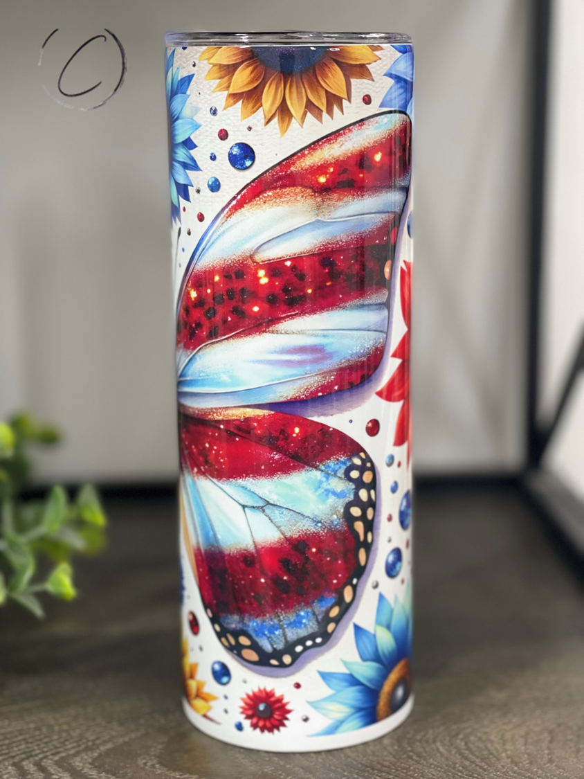 Patriotic Butterfly 20oz Skinny Tumbler