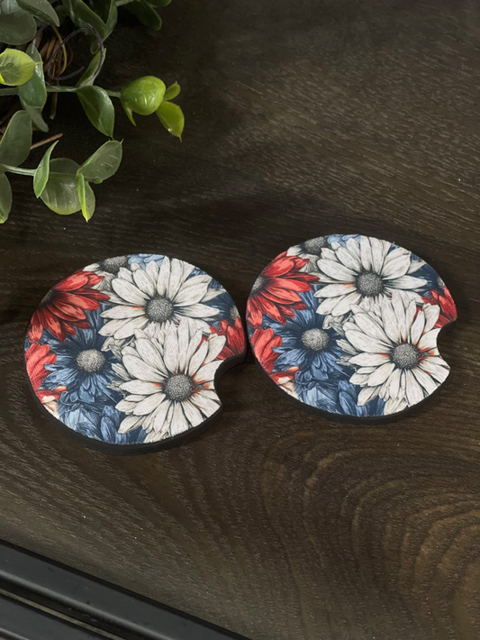 Patriotic Daisies Car Coaster Set