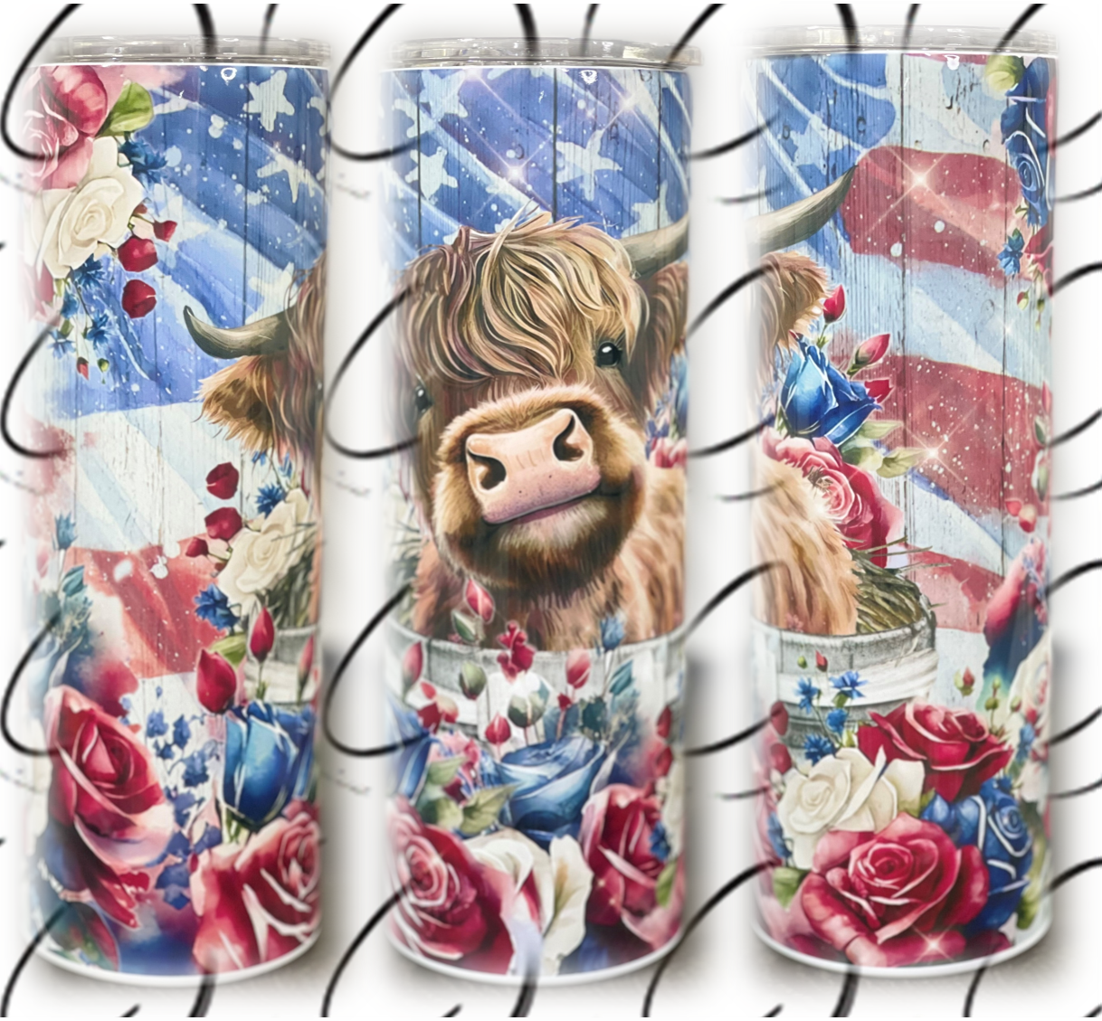 Patriotic Floral Highland Calf 20oz Skinny Tumbler