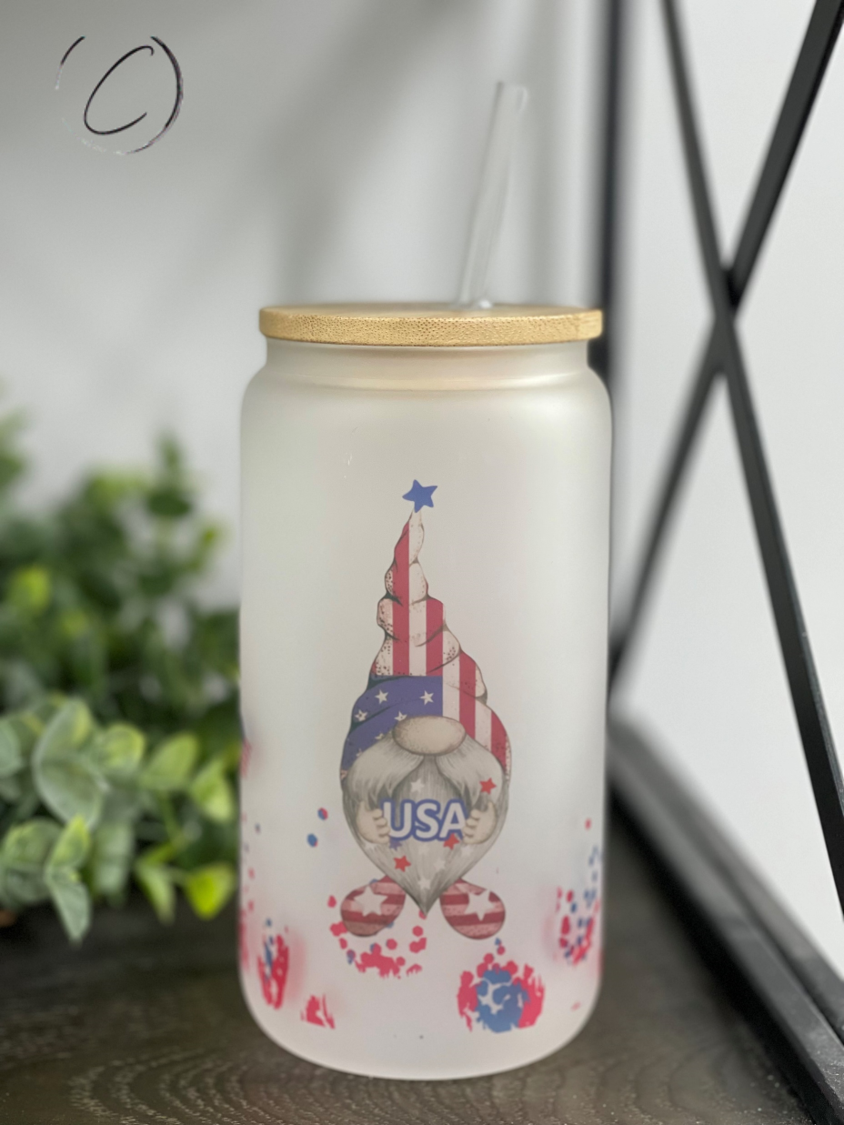 Patriotic Gnomes 16oz Libbey Glass