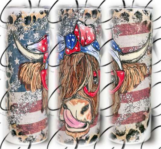 Patriotic Highland Cow 20oz Skinny Tumbler