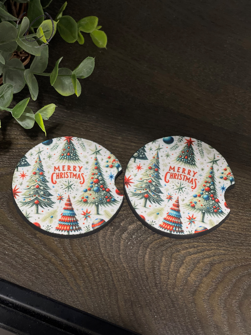 Patriotic Merry Christmas Car Coaster Set