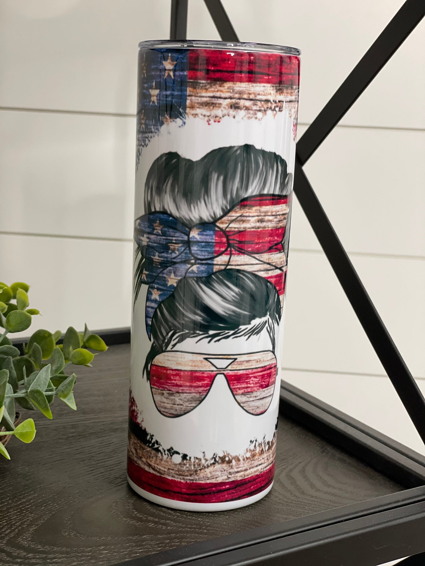 Patriotic Messy Bun 20oz Skinny Tumbler