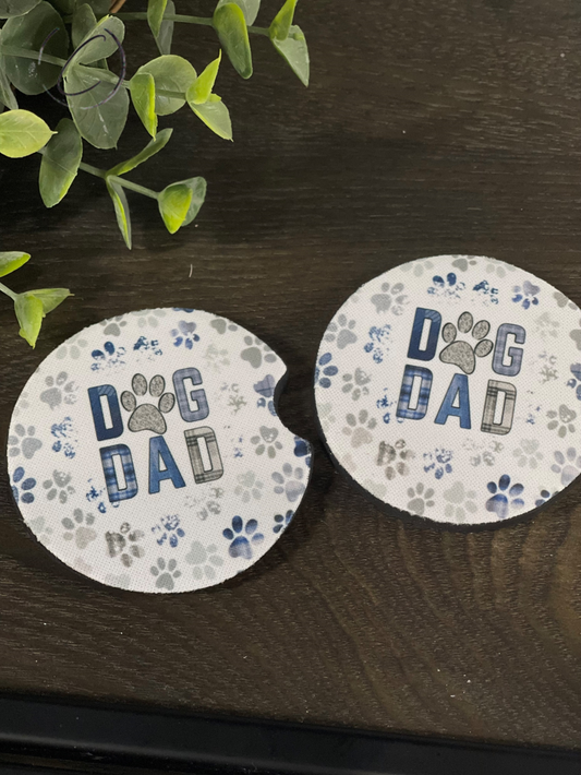 Paw Print Dog Dad Car Coaster Set