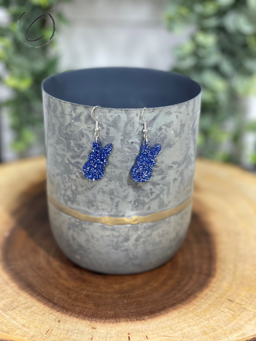 Peeps Blue Glitter Dangle Earrings