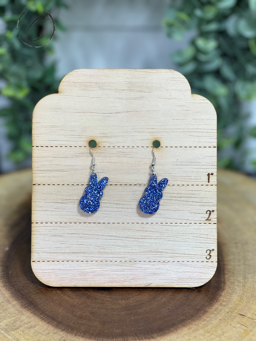 Peeps Blue Glitter Dangle Earrings