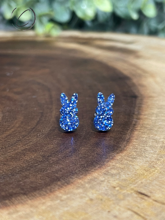 Peeps Blue Glitter Stud Earrings