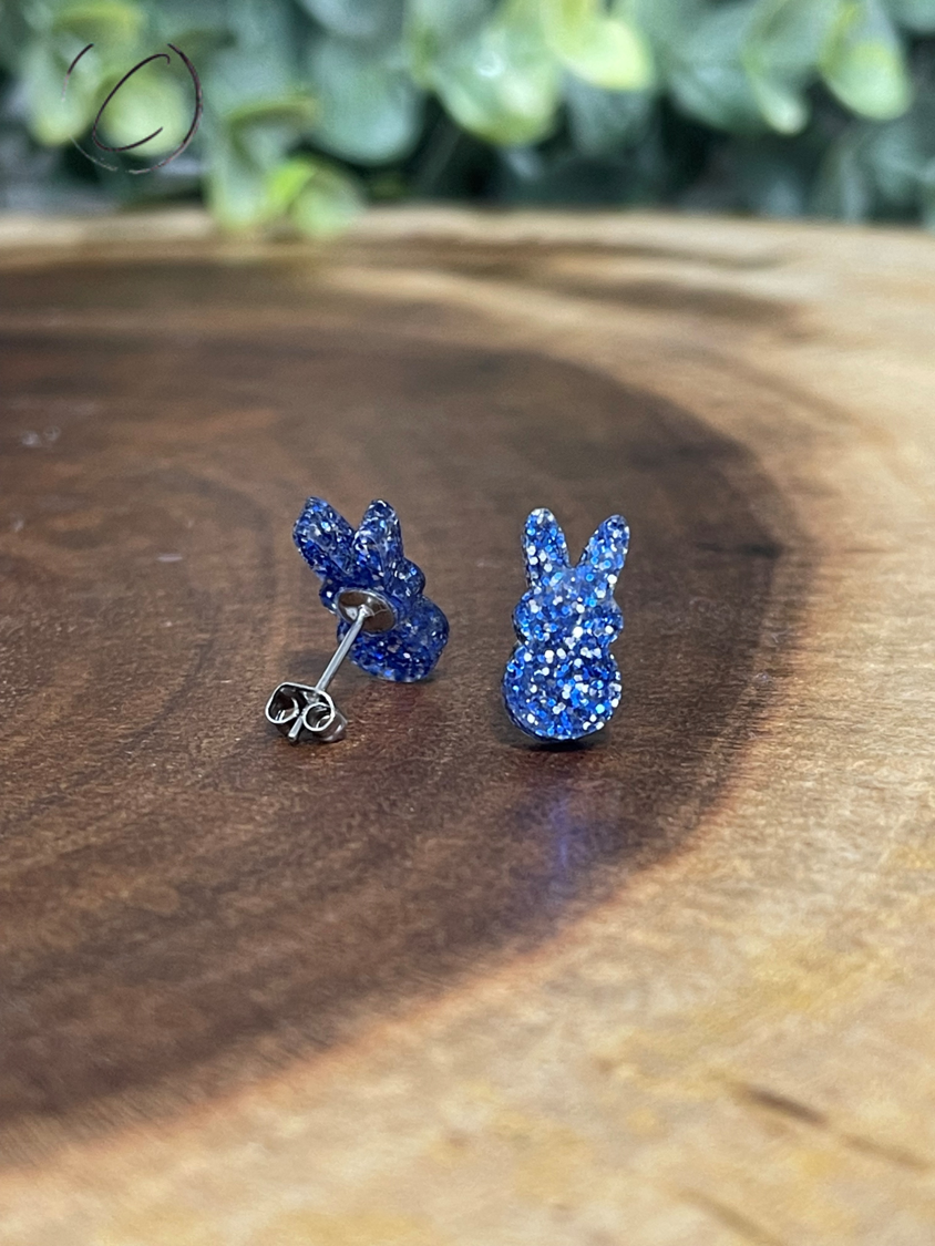 Peeps Blue Glitter Stud Earrings