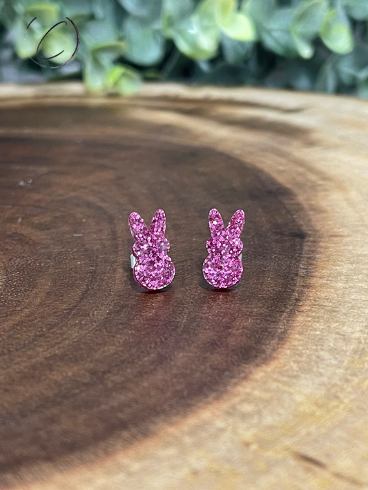 Peeps Pink Glitter Stud Earrings