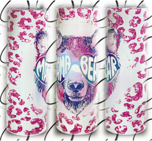 Pink Leopard Mama Bear 20oz Skinny Tumbler