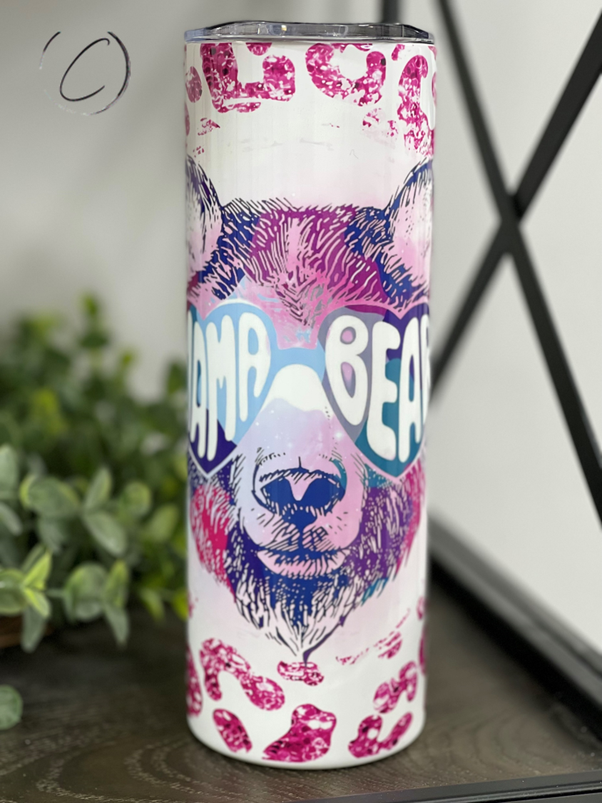 Pink Leopard Mama Bear 20oz Skinny Tumbler