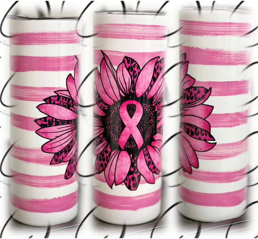 Pink Ribbon Sunflower 20oz UV Pink Skinny Tumbler