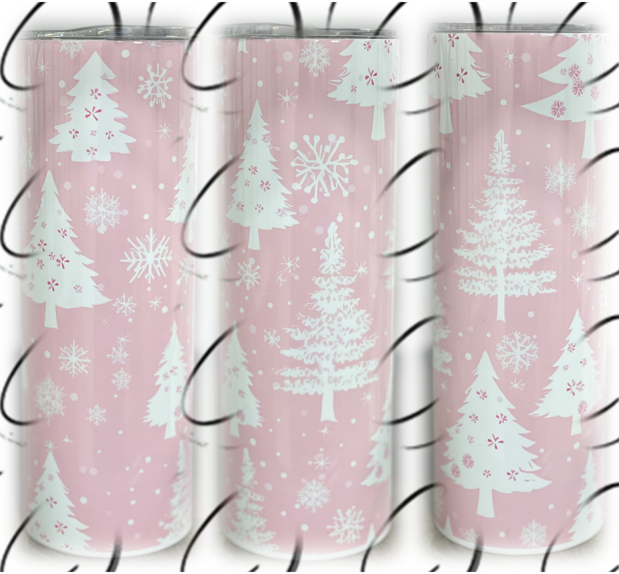 Pink & White Christmas Trees 20oz Skinny Tumbler