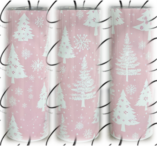 Pink & White Christmas Trees 20oz Skinny Tumbler