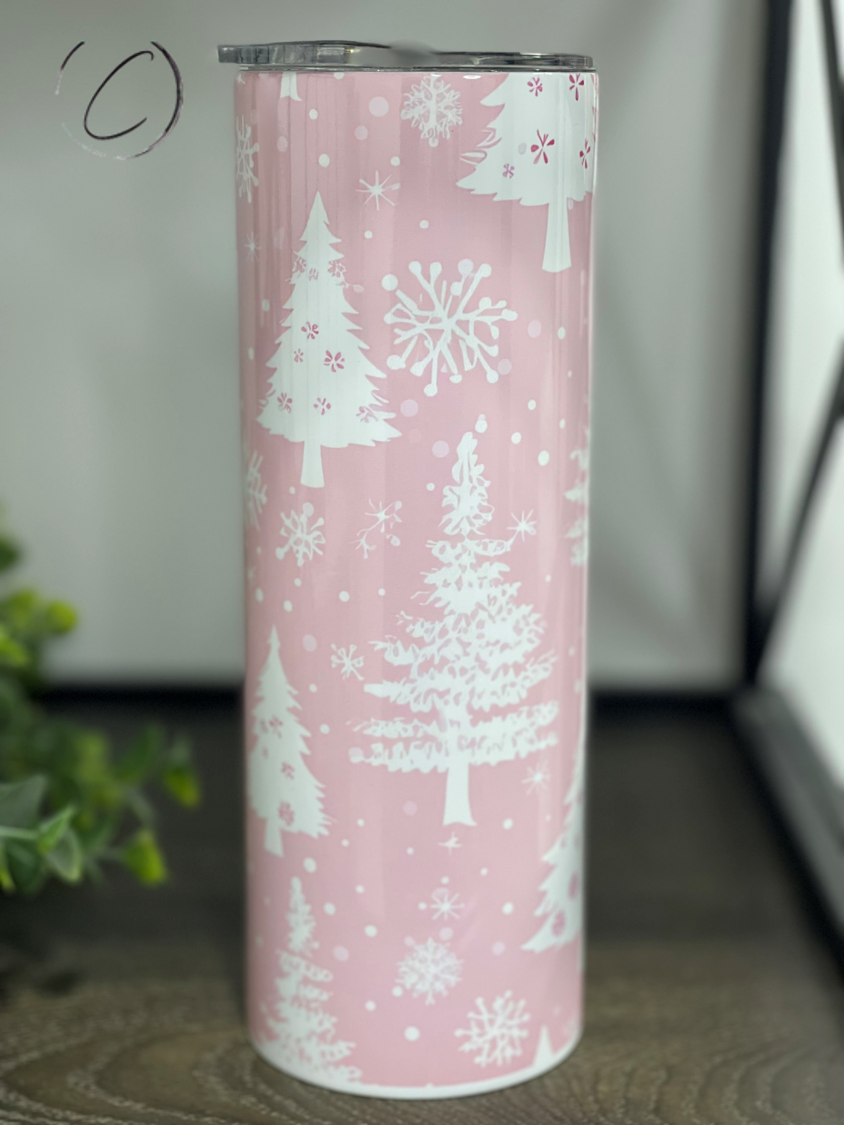 Pink & White Christmas Trees 20oz Skinny Tumbler