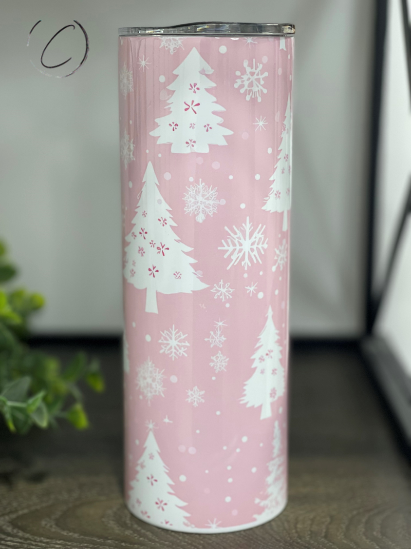 Pink & White Christmas Trees 20oz Skinny Tumbler