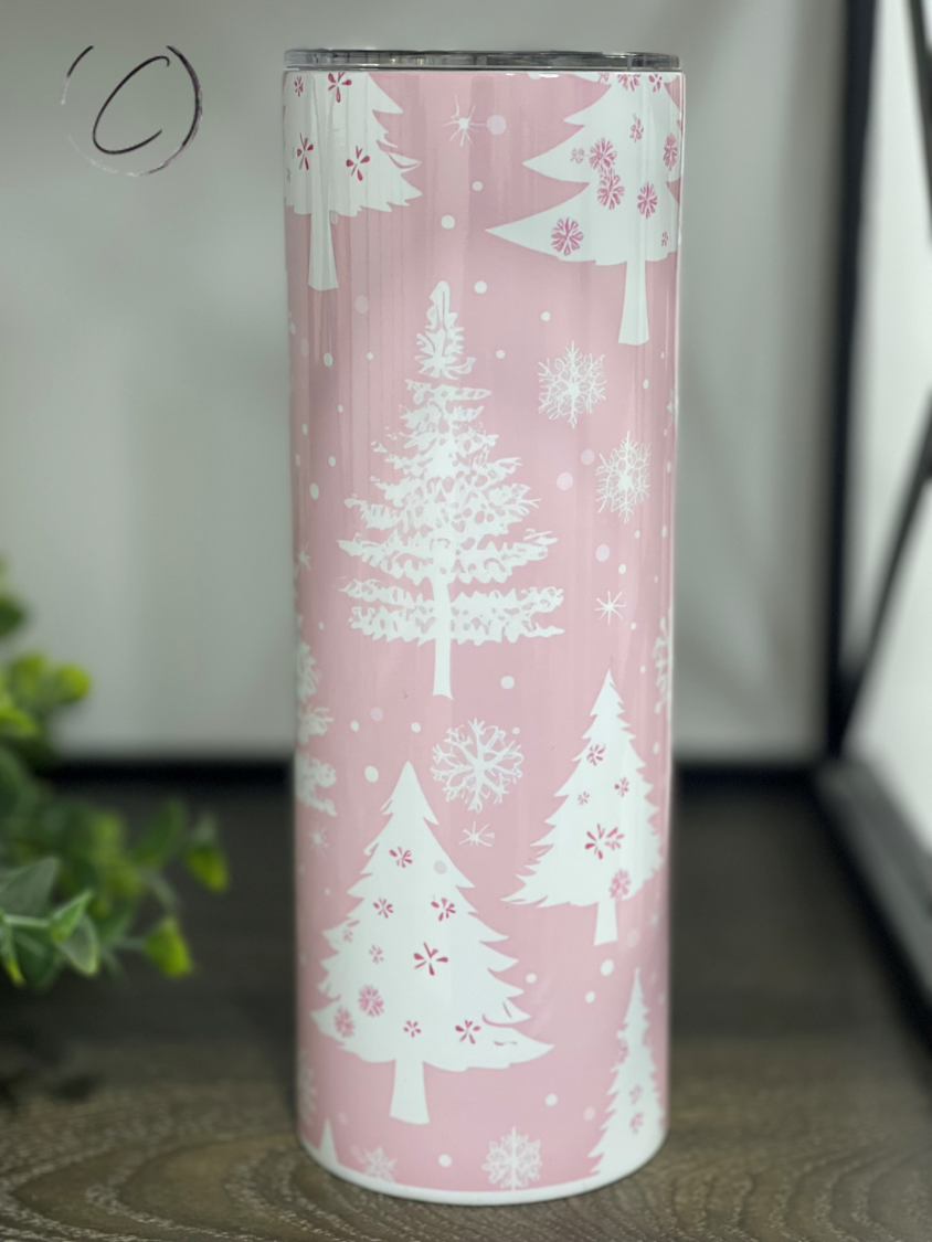 Pink & White Christmas Trees 20oz Skinny Tumbler