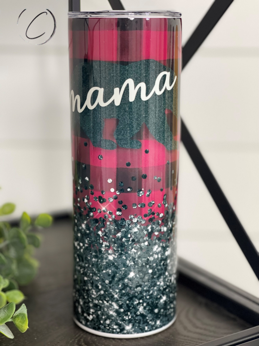 Sparkle & Plaid Mama Bear 20oz Skinny Tumbler