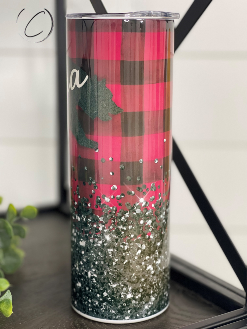 Sparkle & Plaid Mama Bear 20oz Skinny Tumbler