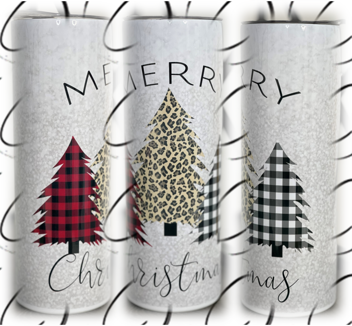 Plaid & Leopard Merry Christmas Trees 20oz Skinny Tumbler