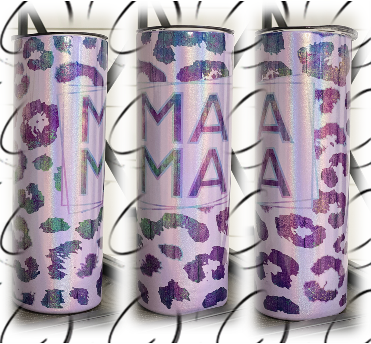 Purple Leopard Mama 20oz Shimmer Skinny Tumbler