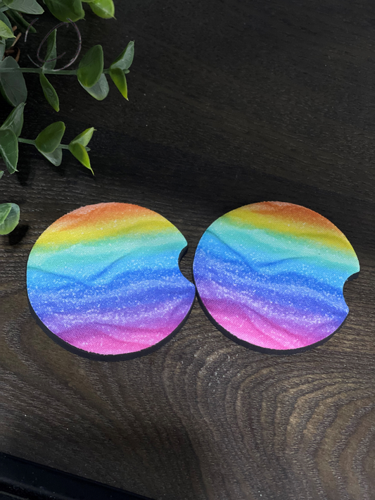 Radiant Rainbow Glitter Car Coaster Set