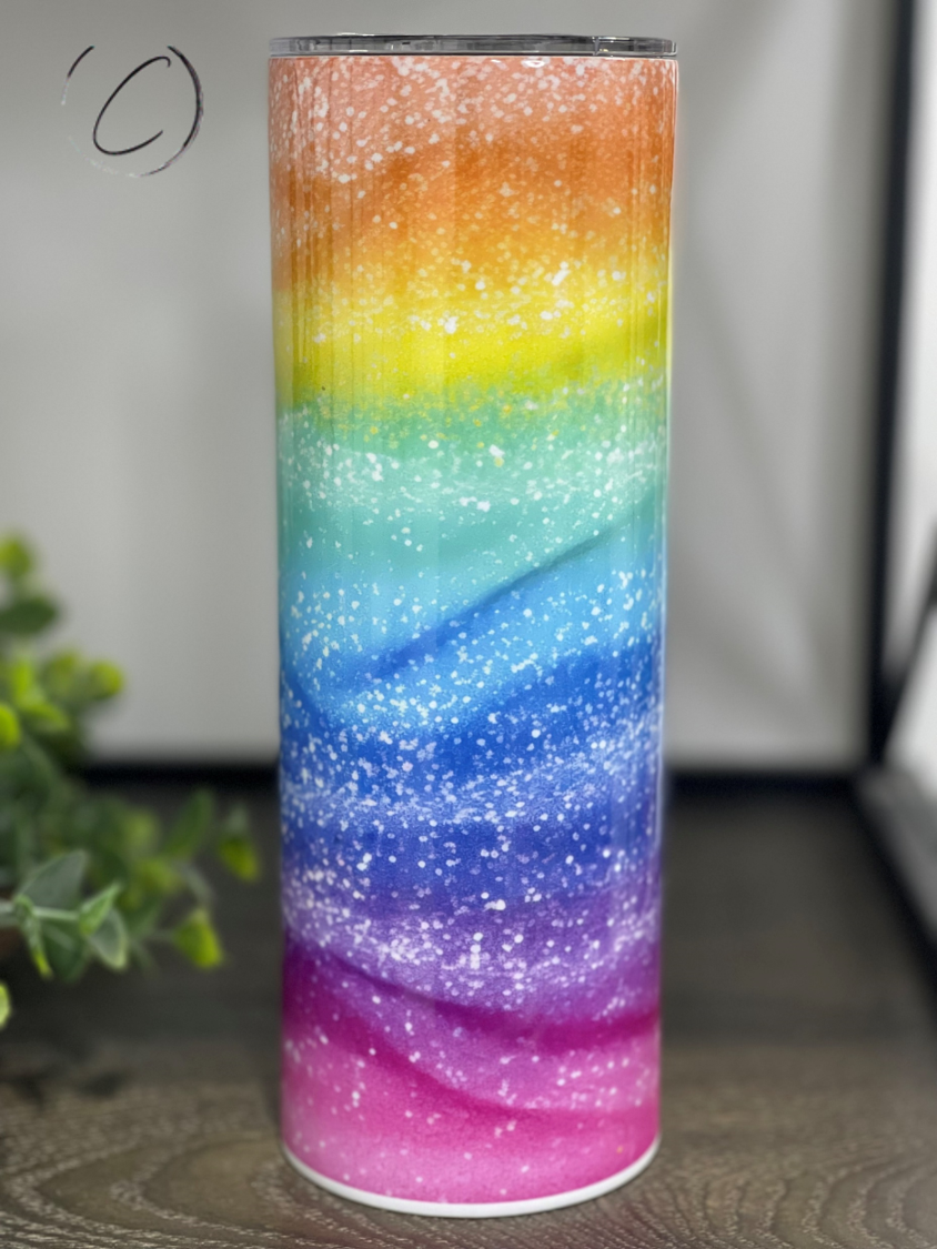 Radiant Rainbow Glitter 20oz Skinny Tumbler