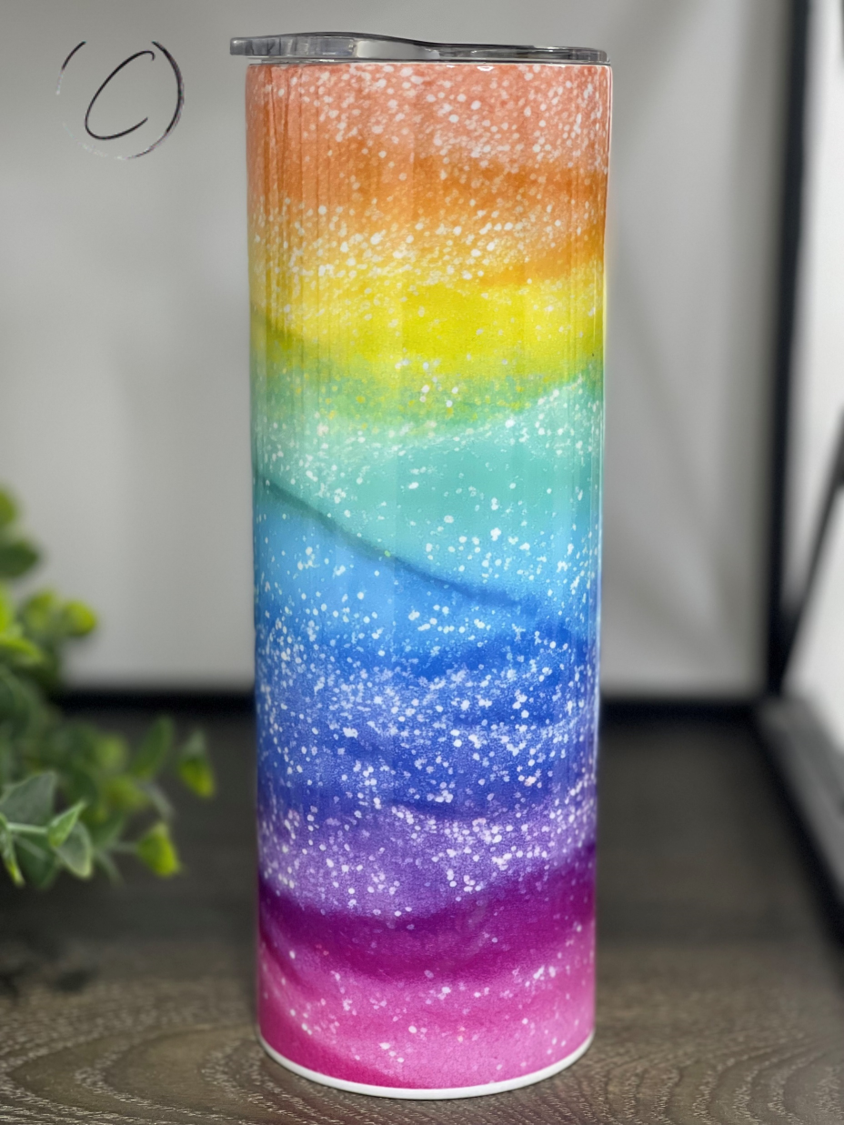 Radiant Rainbow Glitter 20oz Skinny Tumbler