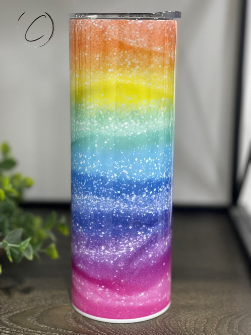 Radiant Rainbow Glitter 20oz Skinny Tumbler