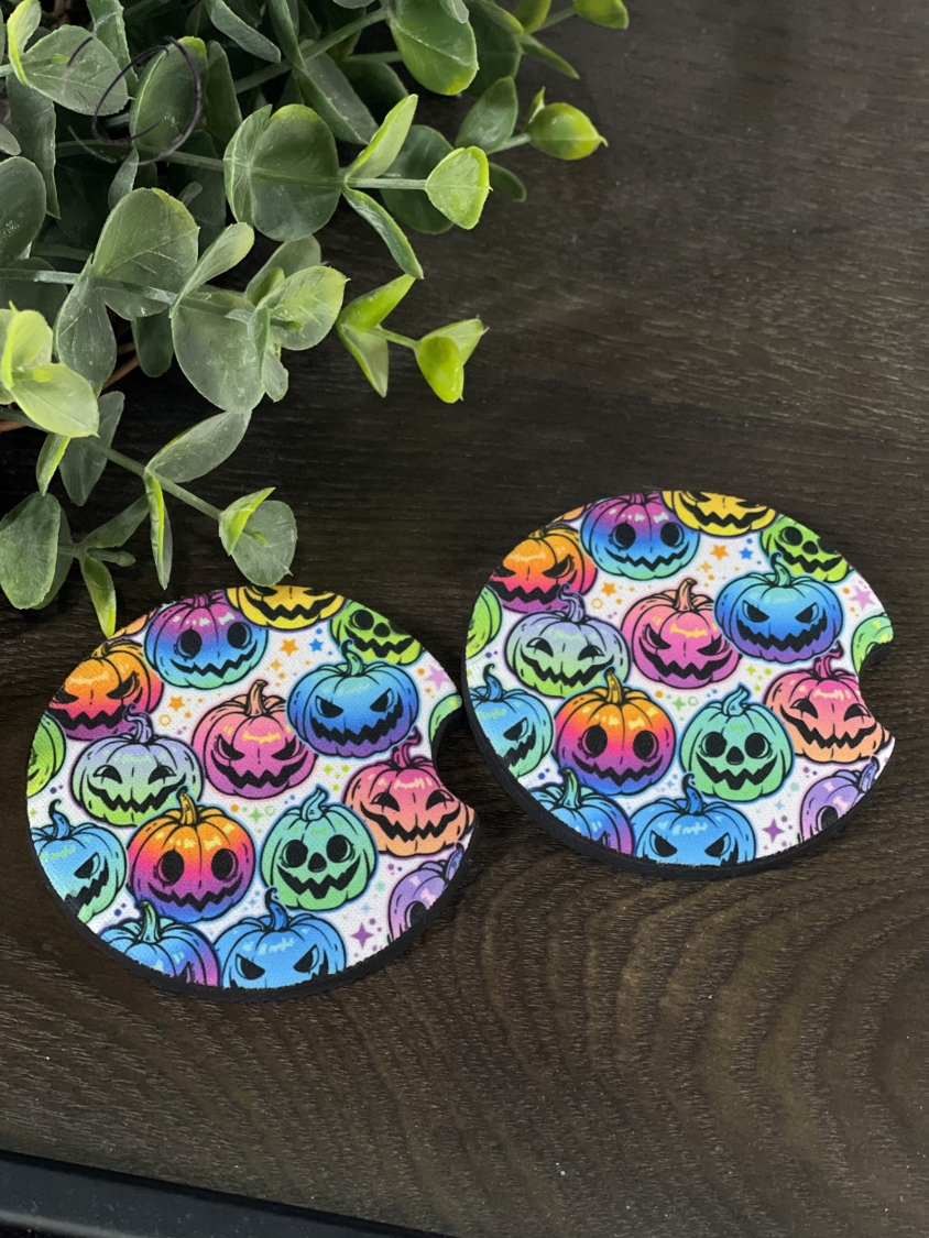 Rainbow Jack-o'-lanterns Car Coaster Set