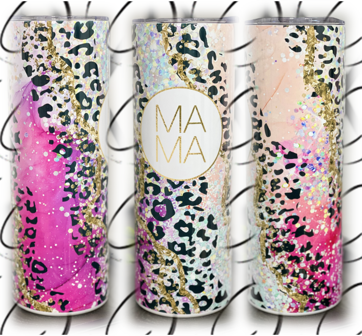 Rainbow Leopard Geode Mama 20oz Skinny Tumbler