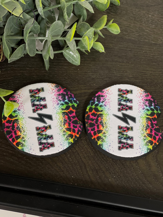 Rainbow Leopard Mama Rocks Car Coaster Set