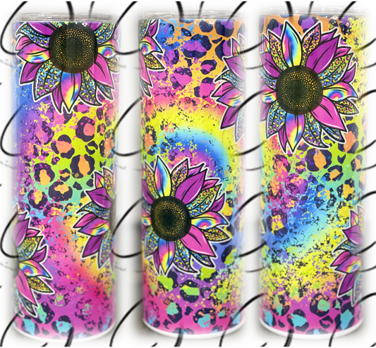 Rainbow Leopard Sunflower 20oz Skinny Tumbler