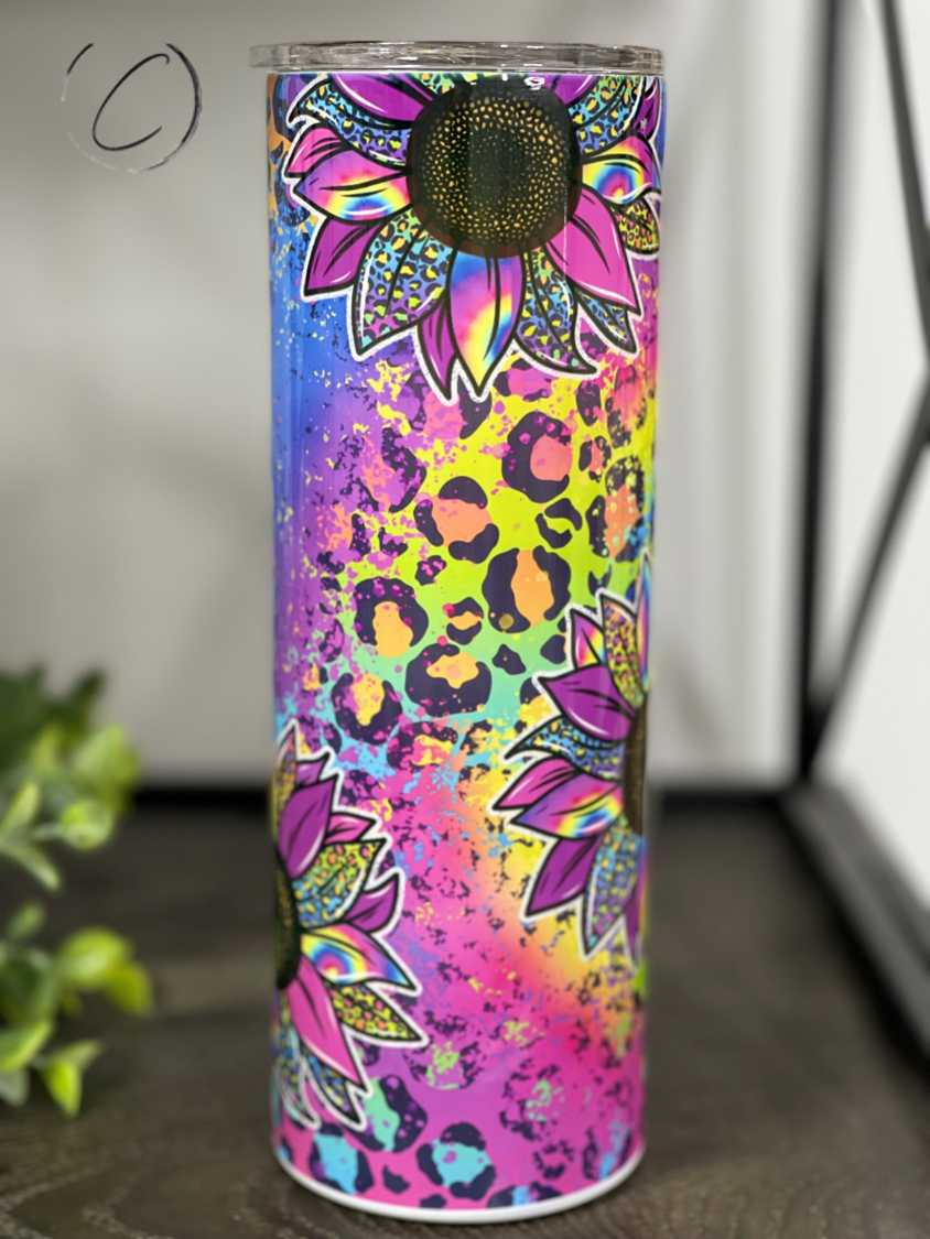 Rainbow Leopard Sunflower 20oz Skinny Tumbler